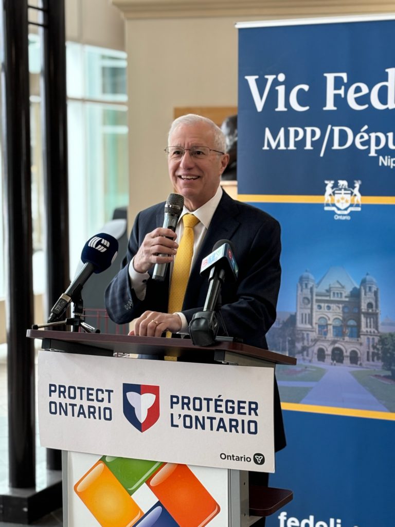 MPP Vic Fedeli announcing over $11 million to support area hospitals